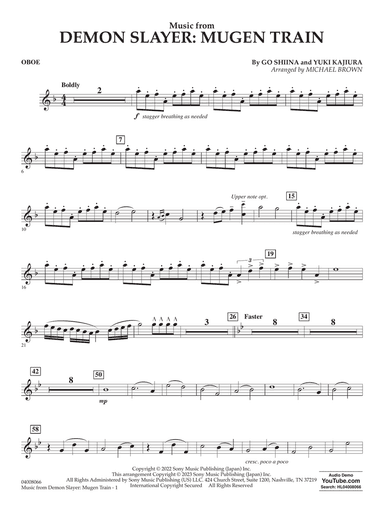 Music from Demon Slayer: Mugen Train (arr. Michael Brown) - Oboe