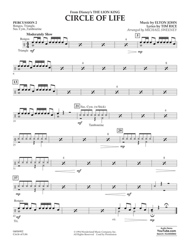 Circle of Life (from The Lion King) (arr. Michael Sweeney) - Percussion 2