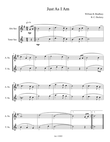 Just As I Am (Alto and Tenor Sax Duet)