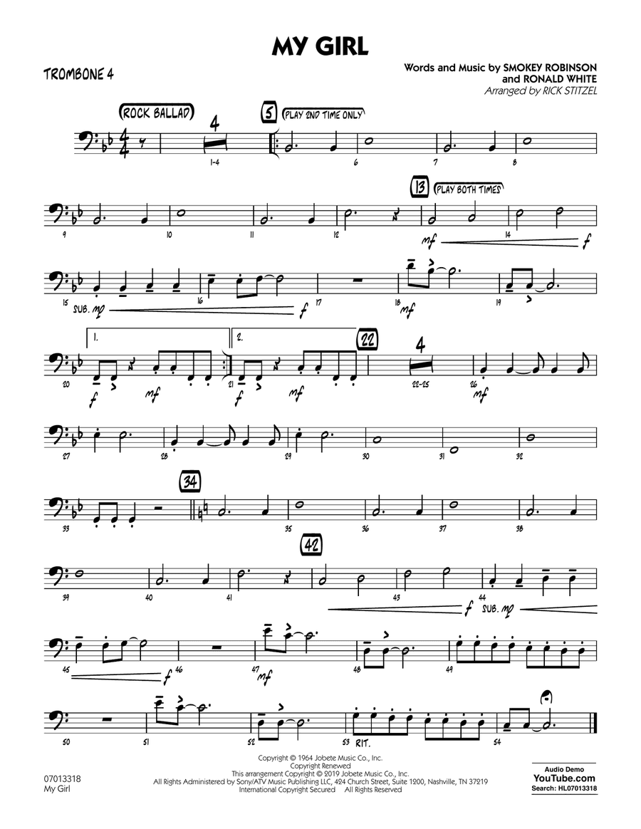 My Girl (arr. Rick Stitzel) - Trombone 4
