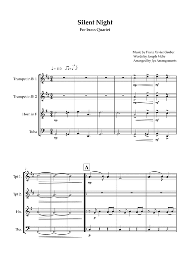 Silent Night For Brass Quartet in C Major