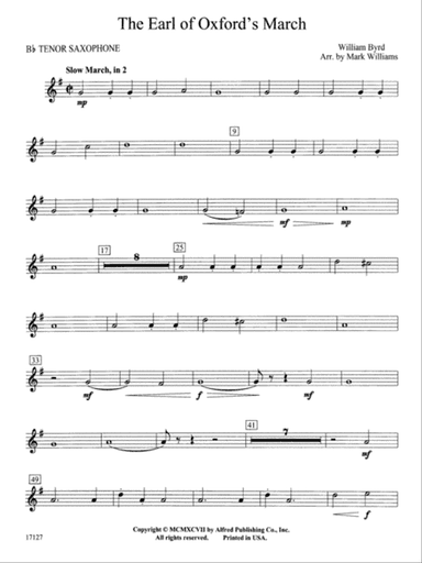 Earl of Oxford's March: B-flat Tenor Saxophone
