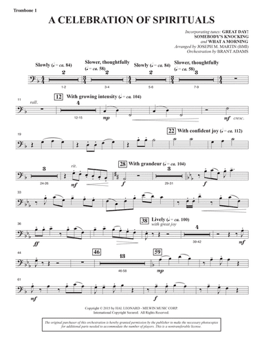 A Celebration of Spirituals - Trombone 1