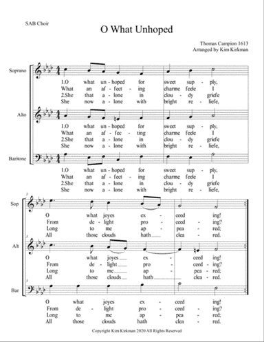 O What Unhoped madrigal by Campion SAB