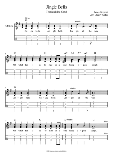 Jingle Bells - ukulele finger style (with tab and chords)