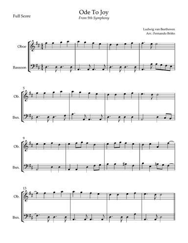 Ode To Joy Theme (from Beethoven's 9th Symphony) for Oboe & Bassoon Duo