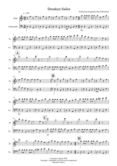 Drunken Sailor for Flute and Cello Duet