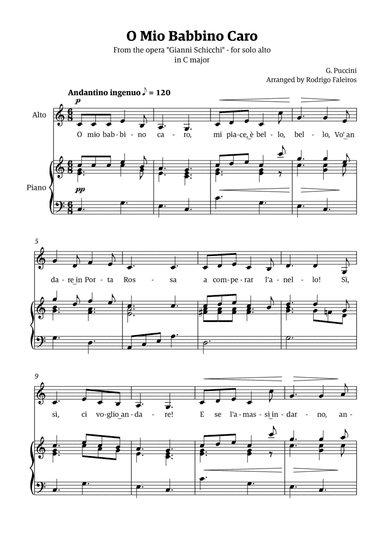 O Mio Babbino Caro - for alto (in C major)