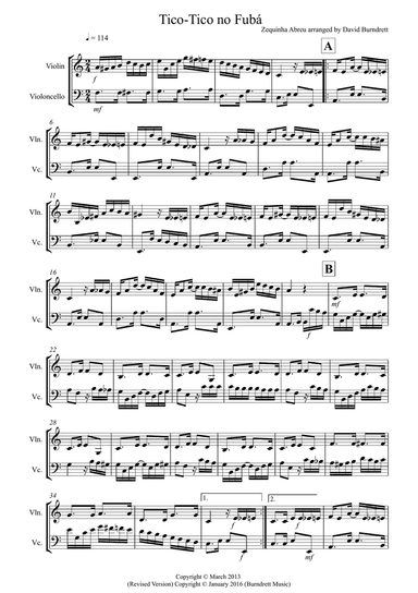 Tico Tico for Violin and Cello Duet