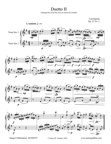 Stamitz: Duet Op. 27 No. 2 for Tenor Sax Duo