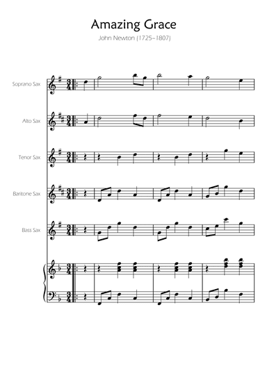 Amazing Grace - Sax Quintet w/ Piano Accompaniment