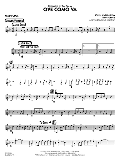 Oye Como Va (arr. Paul Murtha) - Tenor Sax 2