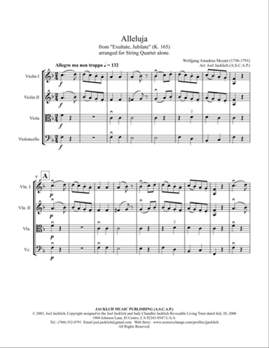 Alleluja from Exultate Jubilate, K. 165 (for String Quartet)