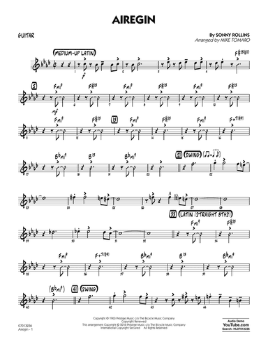 Airegin (arr. Mike Tomaro) - Guitar