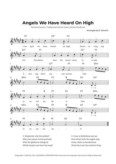 Angels We Have Heard On High (Key of F-Sharp Major)