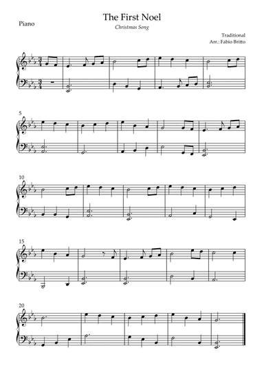 The First Noel (Christmas Song) for Easy Piano Solo in Eb Major