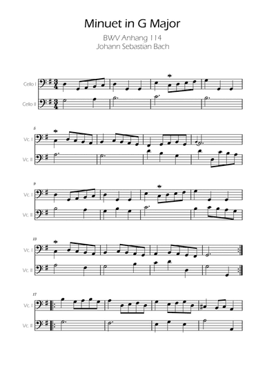Minuet in G major BWV Anh. 114 - Bach - Cello Duet