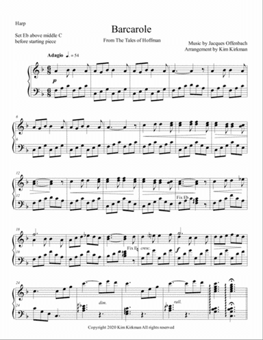 Barcarole from Tales of Hoffman by Offenbach for harp solo