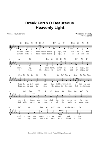 Break Forth O Beauteous Heavenly Light (Key of D-Flat Major)