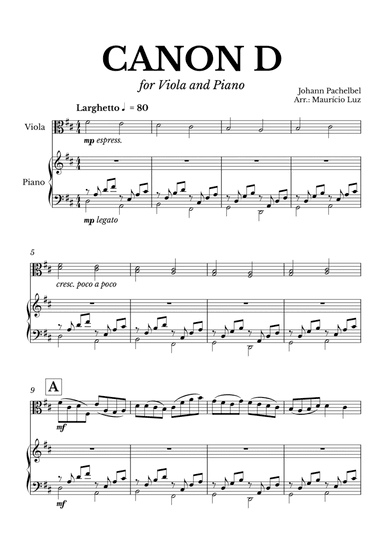 Canon in D for Viola and Piano