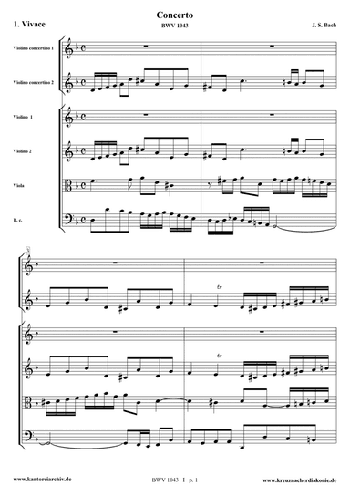 Concerto for 2 Violins in D minor BWV 1043 complete score.