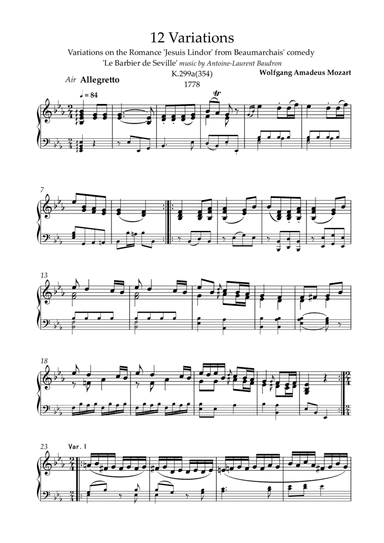 Mozart K.354/K354-Variations on the Romance 'Jesuis Lindor' from Beaumarchais' comedy 'Le Barbier de