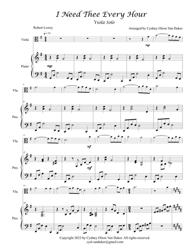 I need Thee Every Hour viola and piano