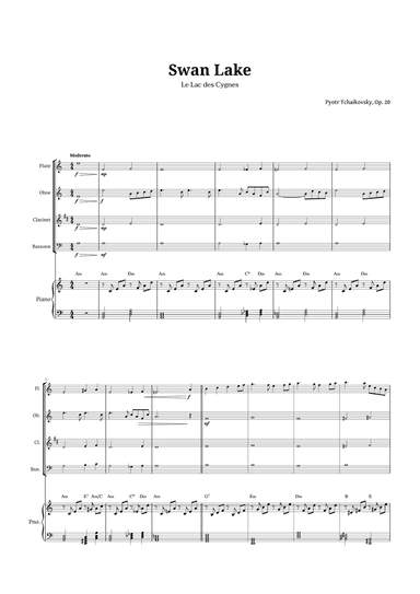 Swan Lake by Tchaikovsky for Woodwind Quartet and Piano