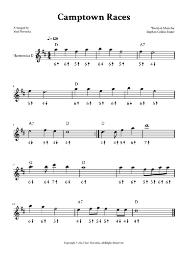 Camptown Races - Harmonica D (with TAB)