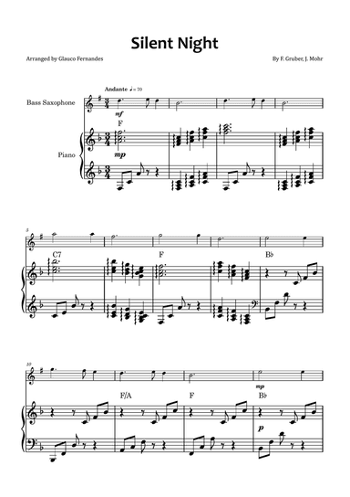 Silent Night - Bass saxophone and piano with chord symbols