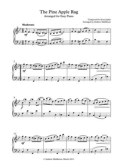 The Pineapple Rag arranged for Easy Piano