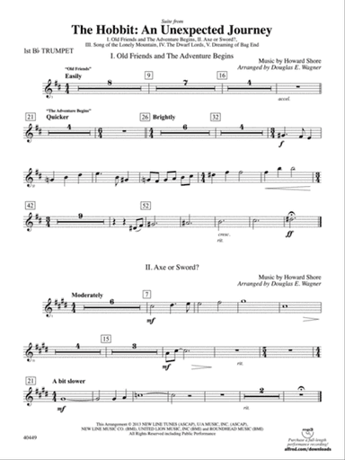 The Hobbit: An Unexpected Journey, Suite from: 1st B-flat Trumpet