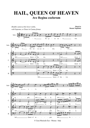 AVE REGINA COELORUM - For Solo and SATB Choir - Score Only