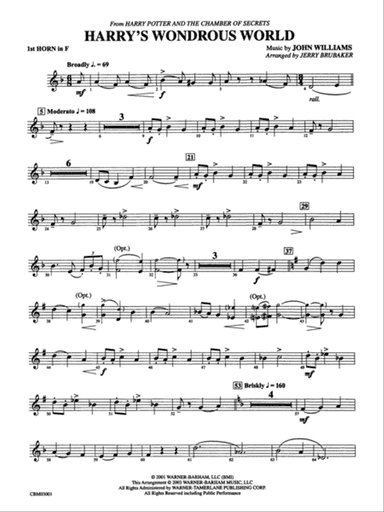 Harry's Wondrous World (from Harry Potter and the Chamber of Secrets): 1st F Horn