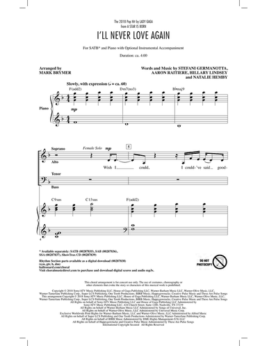 I'll Never Love Again (from A Star Is Born) (arr. Mark Brymer)