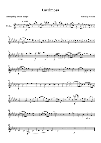 Lacrimosa in Gb Major - For Violin