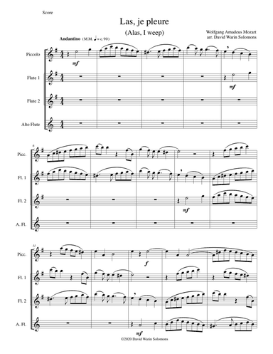 Las, je pleure (Alas, I weep) for piccolo and flute quartet (piccolo, 2 flutes, alto flute)