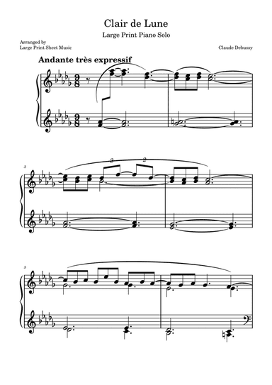Claire de Lune Large Print Piano Solo