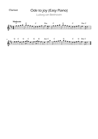 Ode To Joy - Easy Clarinet with Chords