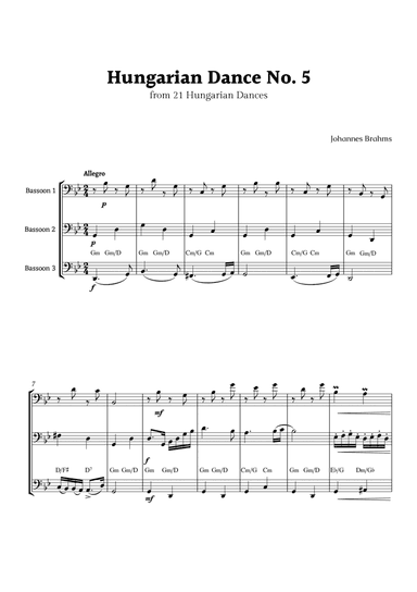 Hungarian Dance No. 5 by Brahms for Bassoon Trio