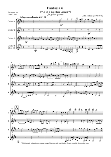 Jenkins Fantasia 6 for guitar quartet