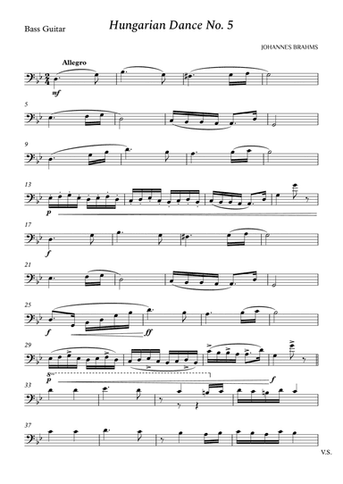 Hungarian Dance No. 5 for Bass Guitar