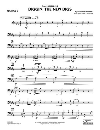 Diggin' the New Digs (from Incredibles 2) (arr. Paul Murtha) - Trombone 4