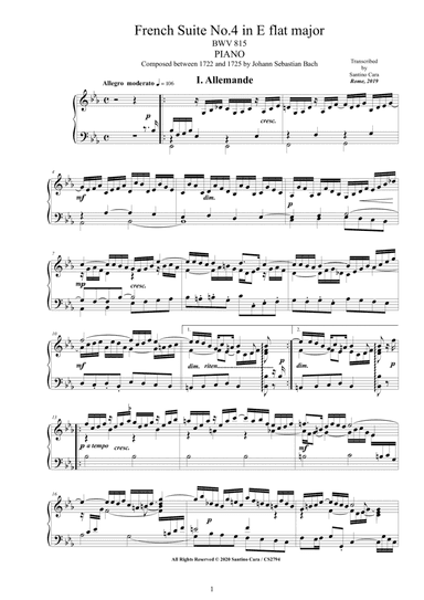 Bach - French Suite No.4 in E flat BWV 815 for Piano