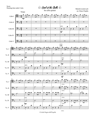 Carol of the Bells for FIVE Cellos