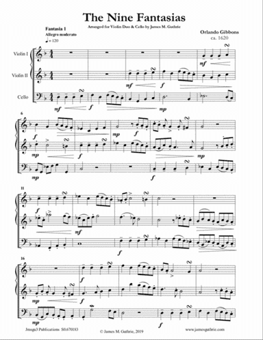 Gibbons: The Nine Fantasias for Violin Duo & Cello