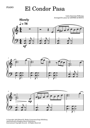 El Condor Pasa (Super Easy Piano)