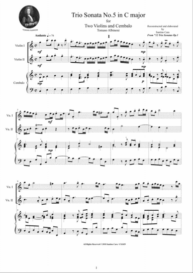 Albinoni - Trio Sonata No.5 in C major Op.1 for Two Violins and Cembalo or Piano