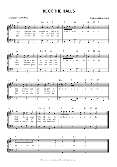 Deck The Halls - Easy Piano (Chords and Lyrics)