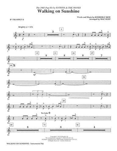 Walking on Sunshine (arr. Mac Huff) - Bb Trumpet 2